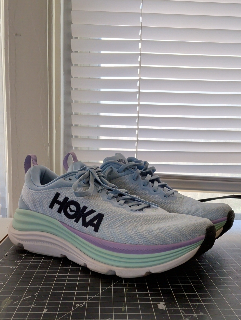 Hoka Women's Light Blue Running Shoes with Lavender and Mint Trim